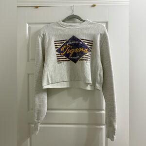 Women’s Champion Heather Gray LSU Tigers Cropped Pullover